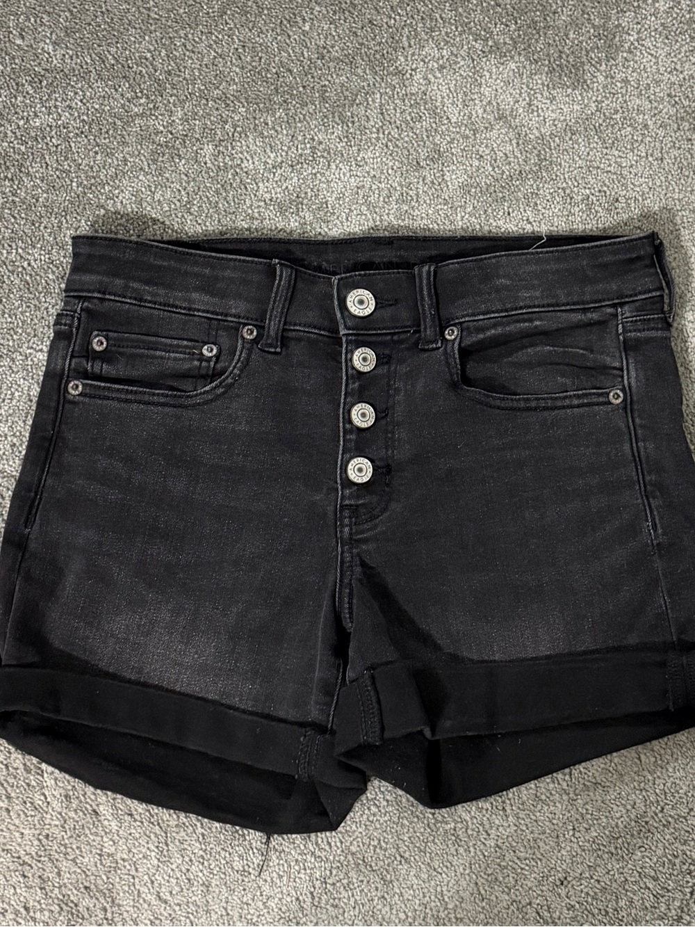 American Eagle- Black High Waisted Next Level Stretch Jean Shorts